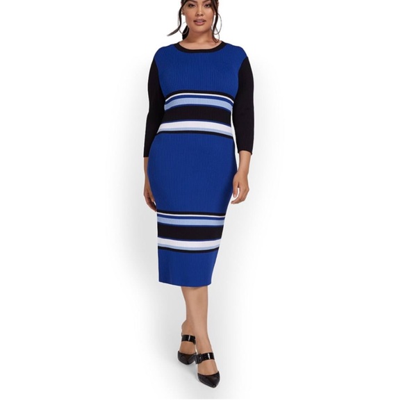 New York & Company Dresses & Skirts - NY & Company Blue Multi-Stripe Midi Dress